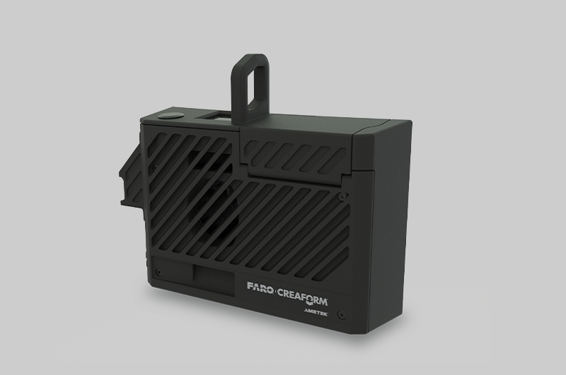 Mobility kit with black casing, ventilation slats, and a top handle, labeled Creaform/Ametek for portability.